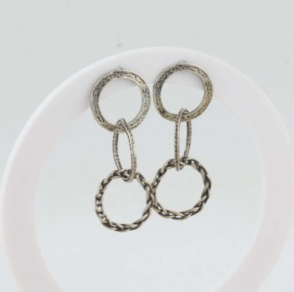 Sterling Silver Three Circle Interlooping Earrings 1 1/2" x 5/8"
